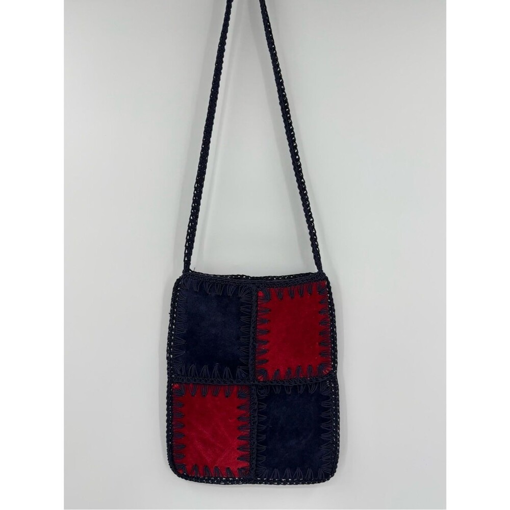 Bobbie Jerome Vintage Velvet Patchwork Crochet Shoulder Bag | Navy/Red
